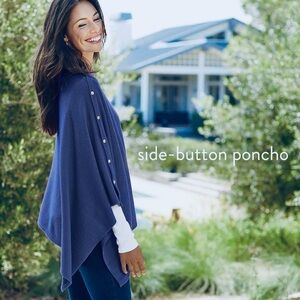 J. Jill One Size Cotton Blend Knit Button Down Poncho Beach Coastal Lagenlook